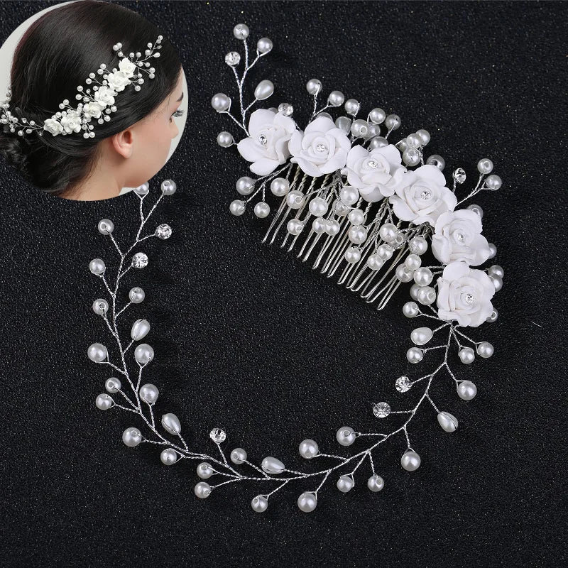 Girls Crystal Baptism Headband – Pearl Beaded Flower Confirmation Hair Band, Elegant Flower Girl Headpiece & Special Occasion Hair Jewellery
