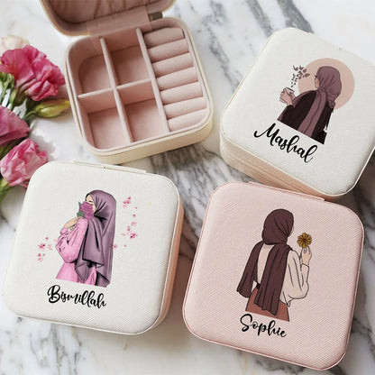 Personalized Hijabi Girl Jewelry Box: Custom Name Travel Storage Case!