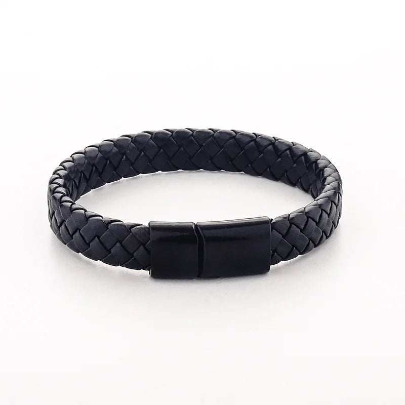 Boys Braided Black Leather Bracelet – Stylish Magnetic Metal Clasp Wristband | Cool Fashion Jewellery for Kids & Teens!
