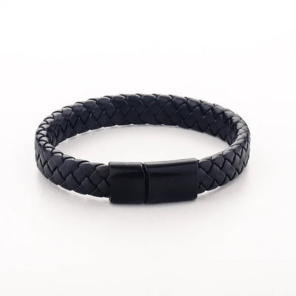 Boys Braided Black Leather Bracelet – Stylish Magnetic Metal Clasp Wristband | Cool Fashion Jewellery for Kids & Teens!
