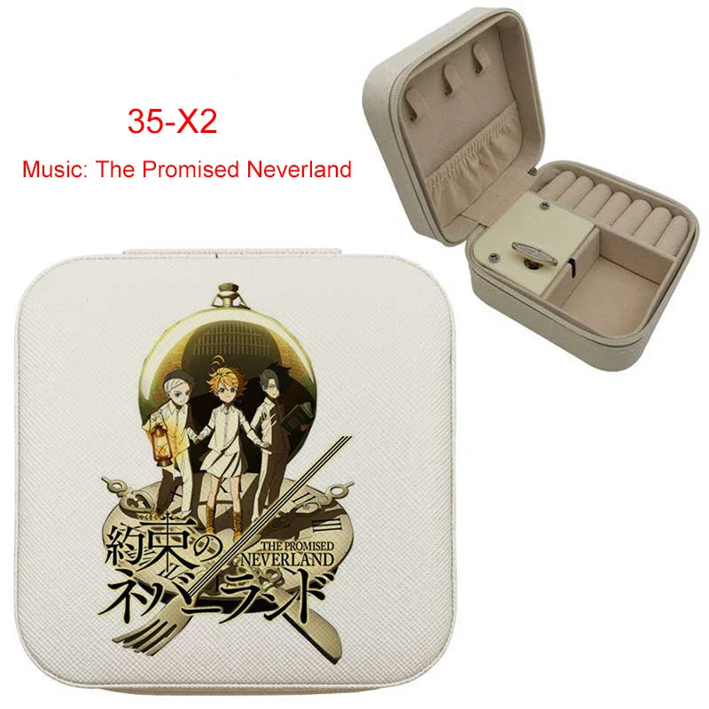 Anime Musical Jewellery Box | The Promised Neverland Music Box | White Leather Travel Jewellery Case | Cute Gift!