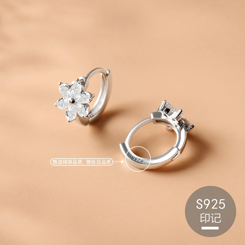 🌸 Simple Zircon 925 Sterling Silver Flower Hoop Earrings for Girls. Elegant Kids Jewellery Accessories | Dainty Earrings for Girls & Teens!
