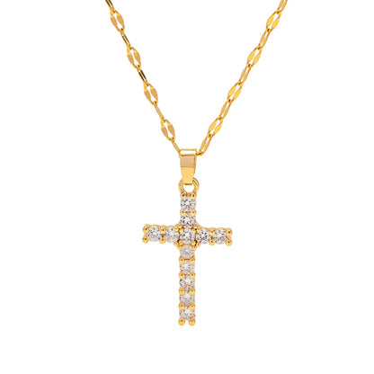 18k Gold Plated White Cubic Zirconia Unisex Cross Pendant Necklace – Elegant Boys & Girls Jewellery | Faith-Inspired Gift!