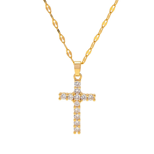 18k Gold Plated White Cubic Zirconia Unisex Cross Pendant Necklace – Elegant Boys & Girls Jewellery | Faith-Inspired Gift!