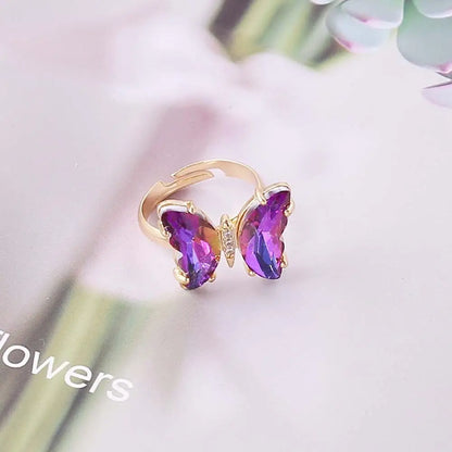 Crystal Butterfly Open Ring for Girls – Adjustable Fashion Finger Ring, Cute Sparkling Jewellery Accessory!