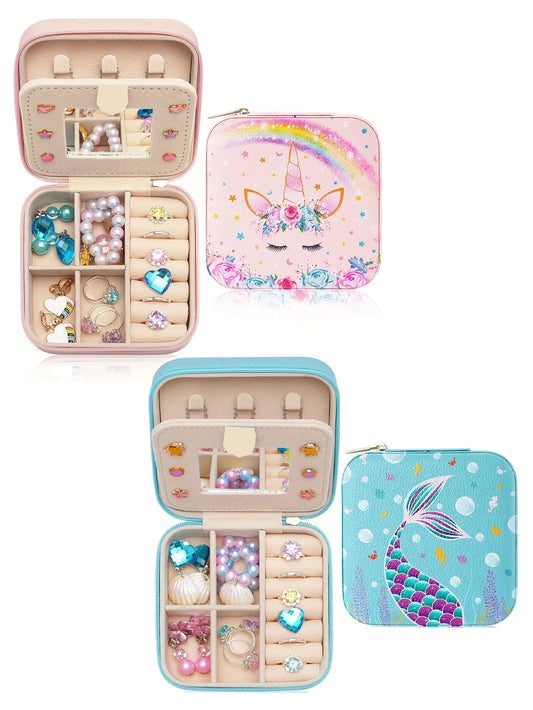 ✨ Kids Travel Jewelry Box with Mirror – Cute Unicorn & Mermaid Design | Portable Jewelry Case for Girls | Birthday & Friendship Gift 🎁