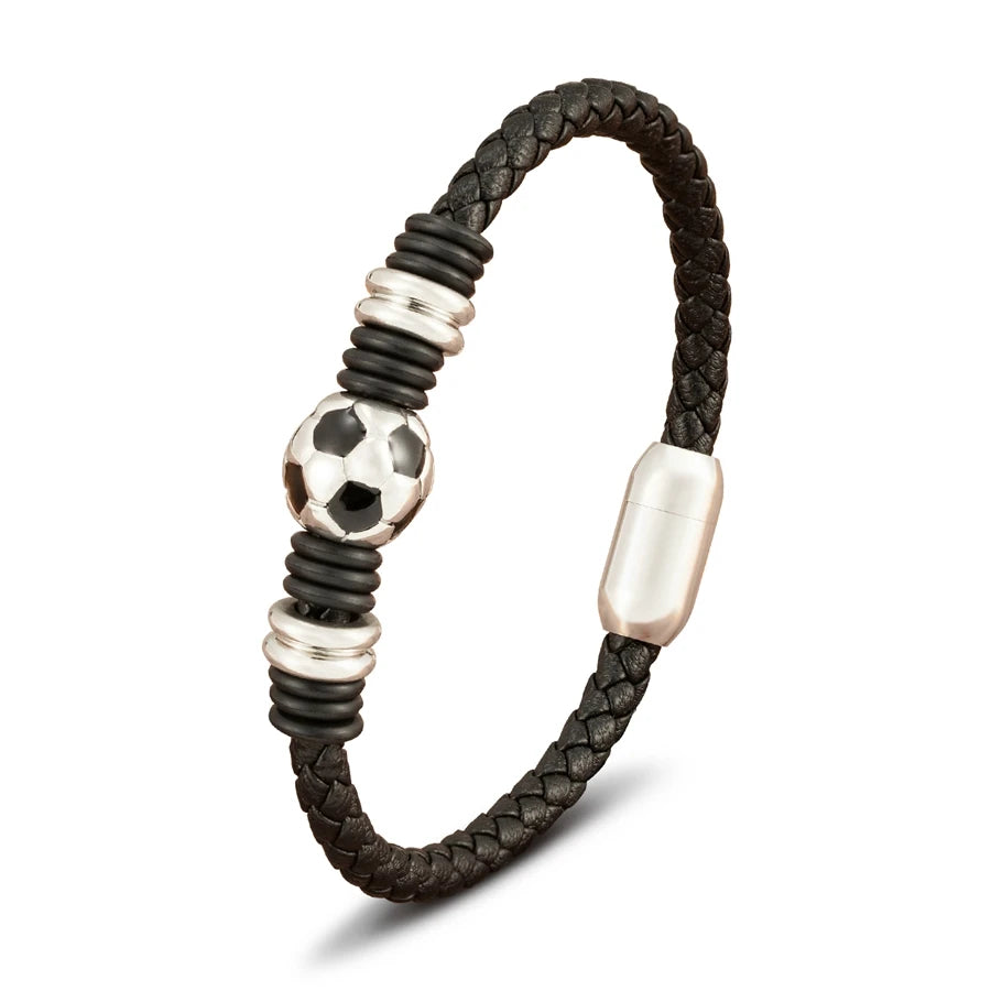 Score Big with Our Hand-Woven Leather Football Bracelet for Boys!