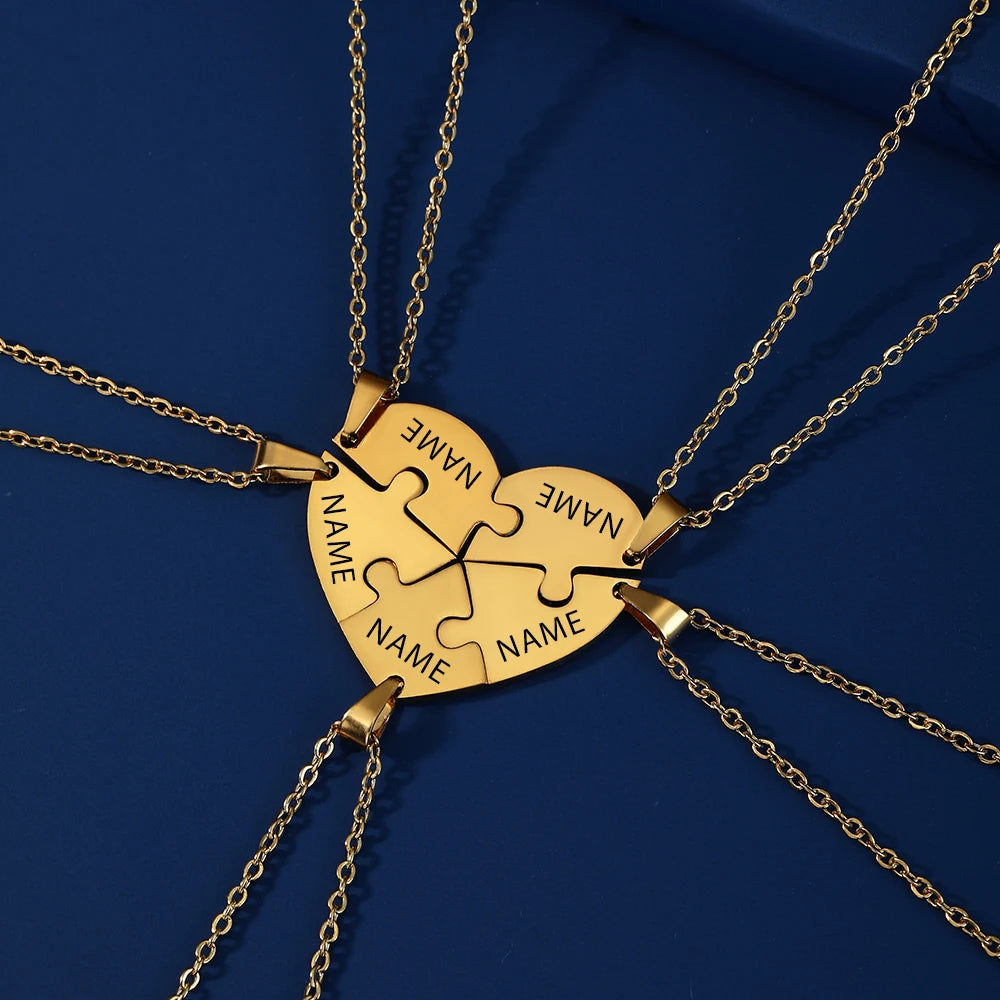 Personalized Heart Puzzle Necklace: Engraved Names Split Heart Pendant! - Kids Jewellery Shop