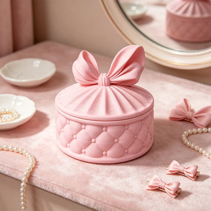 Pink Bowknot Jewellery Storage Box for Girls | Round Dust-Proof Jewellery Organiser | Cute Dresser Decoration & Gift!