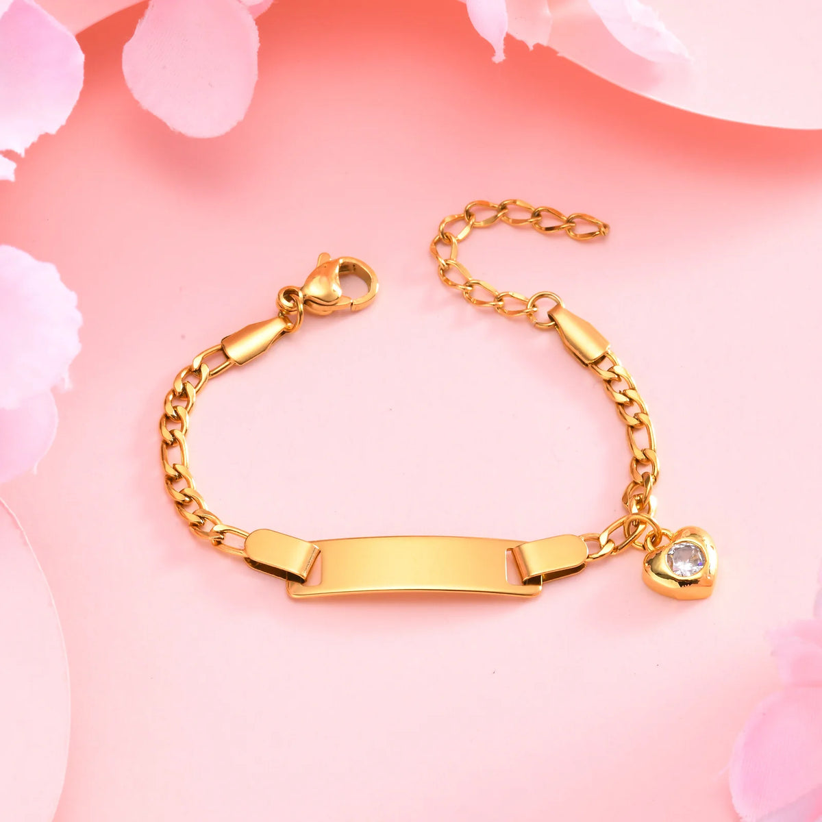 Personalised Baby Name & Birthdate Bracelet | Engravable ID Bracelet with Heart, Star & Moon Charms | New-born Baptism Gift!