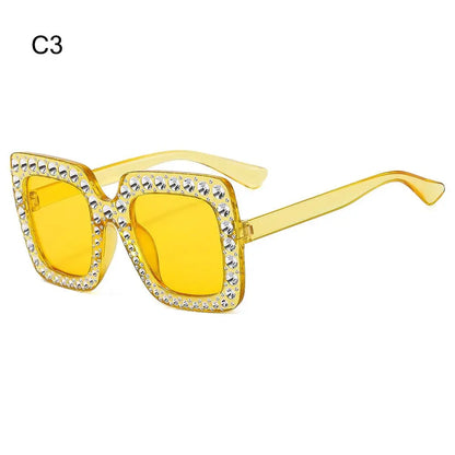 🌈 Sparkling Princess Kids Sunglasses – Oversized Rhinestone Shades with UV400 Protection | Colorful Square Sunglasses for Girls!