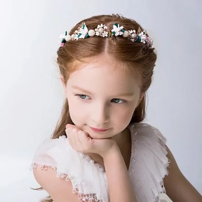 Crystal Pearl Flower Garland Headband for Girls – Elegant Communion & Baptism Headpiece | Flower Girl and Special Occasion Hair Accessory