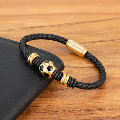Score Big with Our Hand-Woven Leather Football Bracelet for Boys!