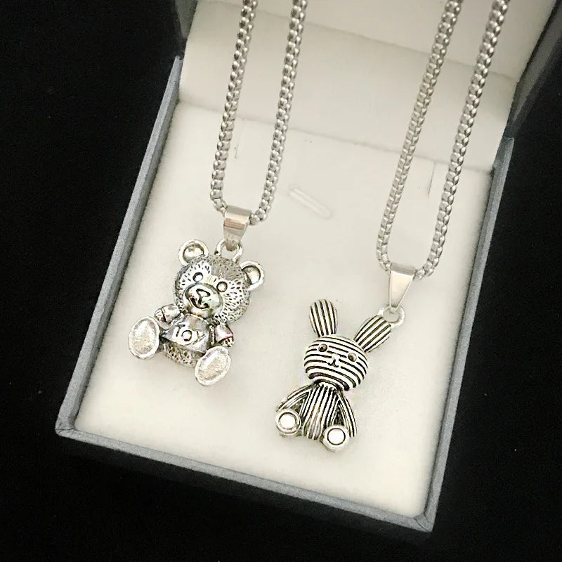 Embrace Playful Style: Cute Rabbit Bear Pendant Necklace! Perfect for Boys and Girls!