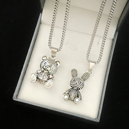 Embrace Playful Style: Cute Rabbit Bear Pendant Necklace! Perfect for Boys and Girls!