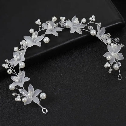 Girls Crystal Baptism Headband – Pearl Beaded Flower Confirmation Hair Band, Elegant Flower Girl Headpiece & Special Occasion Hair Jewellery