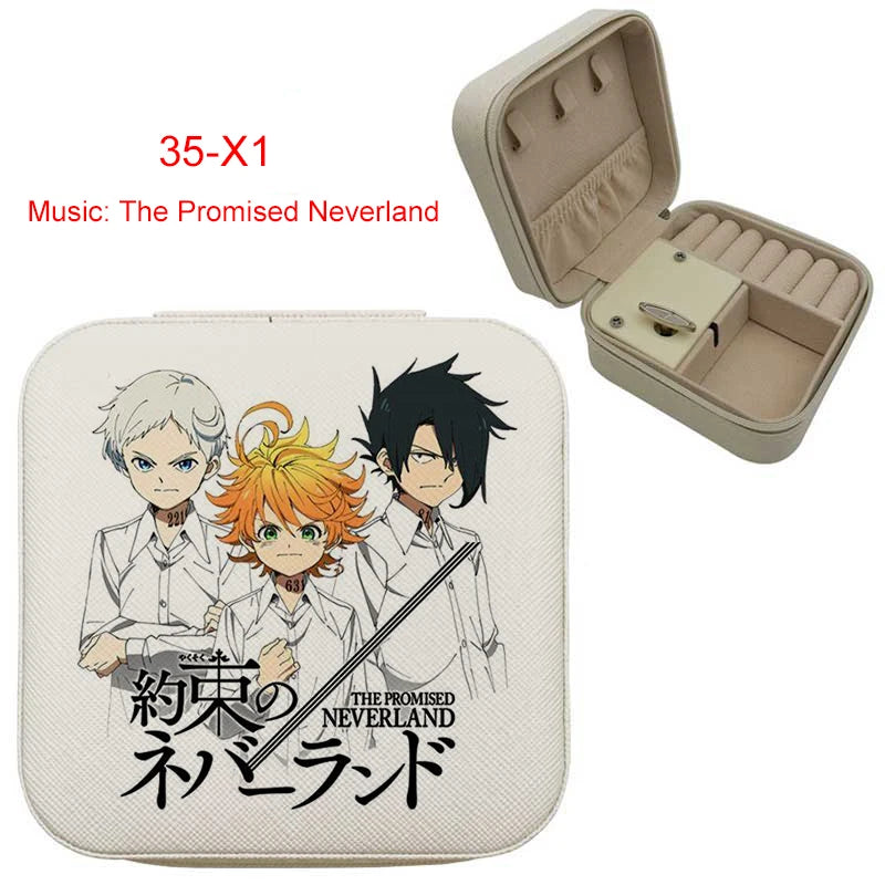 Anime Musical Jewellery Box | The Promised Neverland Music Box | White Leather Travel Jewellery Case | Cute Gift!