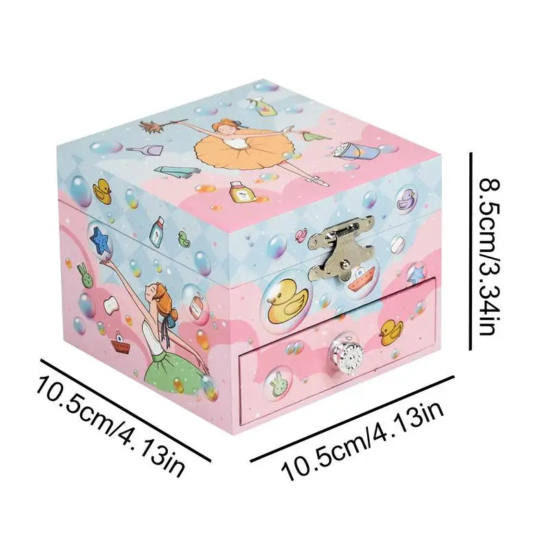 Dance of Elegance: Girls' Wooden Musical Jewelry Storage Box with Pull-Out Drawer - A Magical Ballerina Music Box!