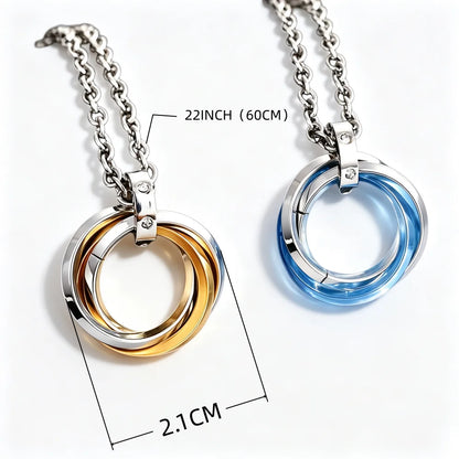 Titanium Steel Three Interlocking Rings Pendant Necklace | Hip-Hop Personality Necklace | Trendy Boys & Teens Fashion Jewellery!