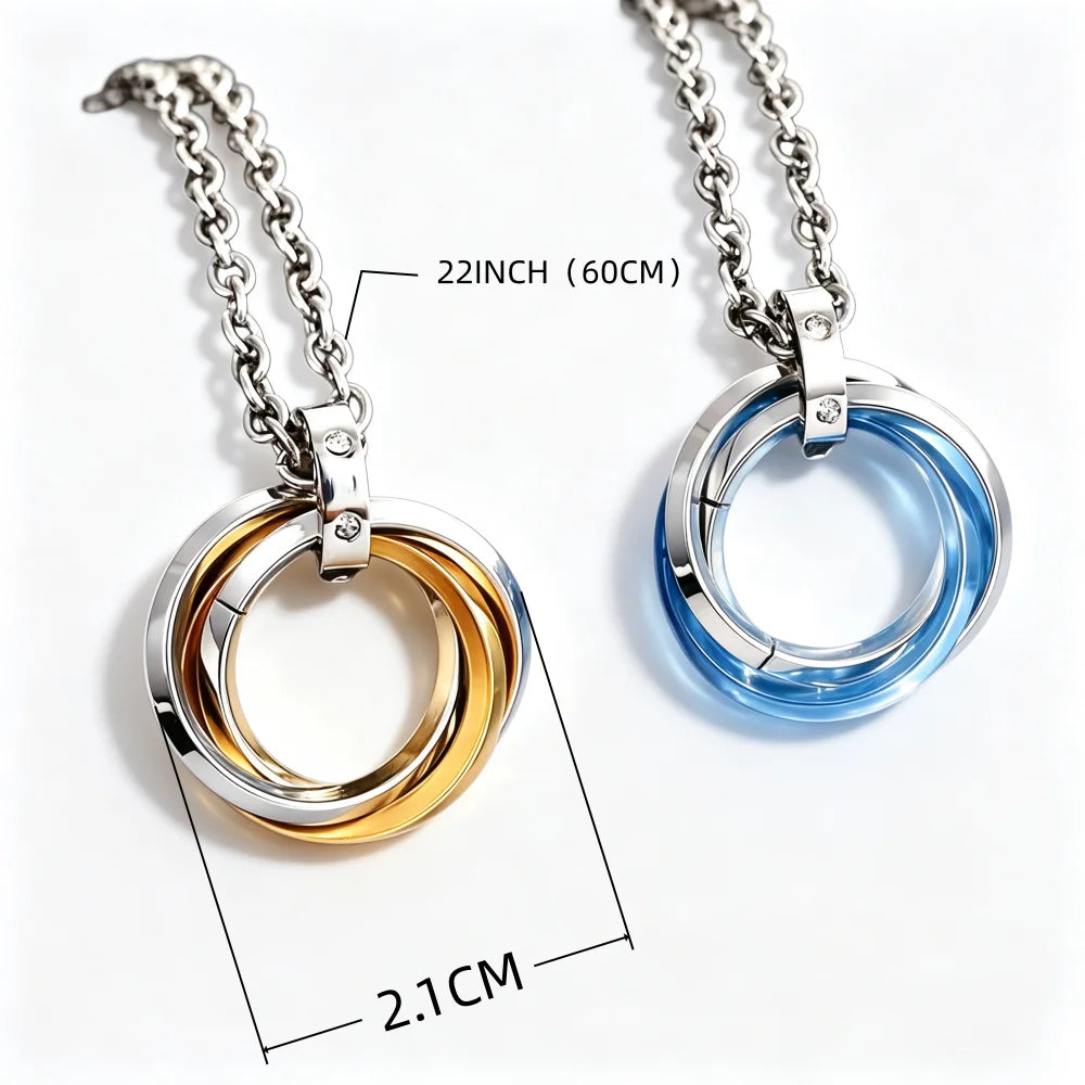 Titanium Steel Three Interlocking Rings Pendant Necklace | Hip-Hop Personality Necklace | Trendy Boys & Teens Fashion Jewellery!