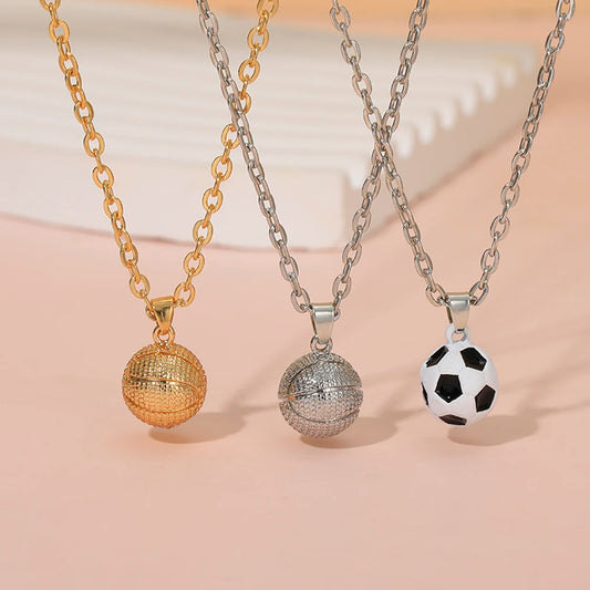 Sporty 3D Ball Charm Pendant Necklace – Basketball / Football Chain for Boys, Fans Jewellery & Party Gift