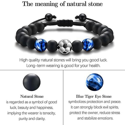 Soccer Bracelet Gift for Teen Boys – Tiger Eye Beaded Bracelet, Sporty Casual Jewellery for Son & Grandson | Birthday & Graduation Gift!