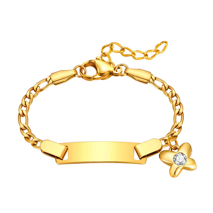 Personalised Baby Name & Birthdate Bracelet | Engravable ID Bracelet with Heart, Star & Moon Charms | New-born Baptism Gift!