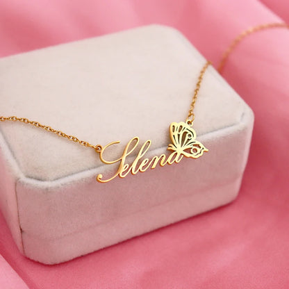 Personalised Name Necklace with Birth Month Butterfly | Custom Stainless Steel Choker | BFF Jewellery Gift!
