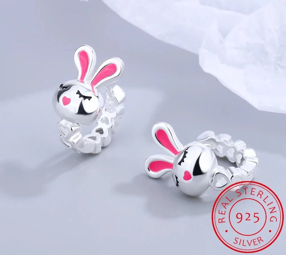 Cute 925 Sterling Silver Rabbit Hoop Earrings for Everyday Wear - Charming Jewelry for Girls, Teens, and Women, Anti-Allergic Delight!