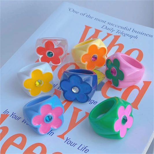 Cool Trendy Acrylic Fashion Rings for Girls – Colourful Vintage & Big Punk Finger Jewellery for Teens, Party Accessories!