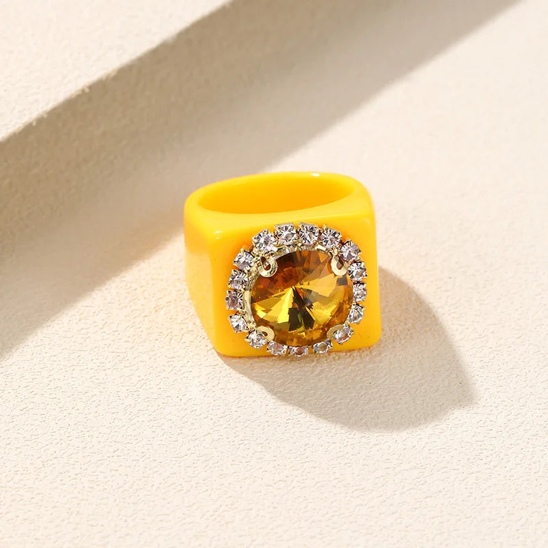 Trendy Big Rhinestone Acrylic Rings for Girls – Handmade Geometric Square Punk Finger Rings | Party Jewellery for Teens & Women!