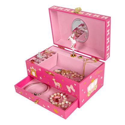 Unicorn Castle Music Jewelry Storage Box with Makeup Mirror & Spinning Ballerina | Fairy Tale Gift for Girls!