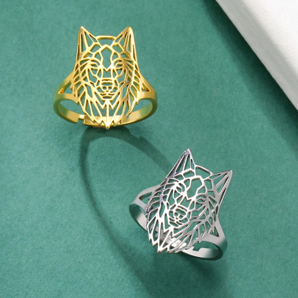 Unleash Your Spirit: Wolf Head Stainless Steel Open Ring for Boys and Girls!