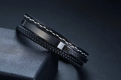 Personalised Stainless Steel Leather Bracelet for Boys & Teens | Engravable Multi-Layer ID Bangle | Birthday Gift!