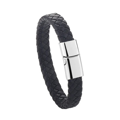 Boys Braided Black Leather Bracelet – Stylish Magnetic Metal Clasp Wristband | Cool Fashion Jewellery for Kids & Teens!