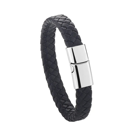 Boys Braided Black Leather Bracelet – Stylish Magnetic Metal Clasp Wristband | Cool Fashion Jewellery for Kids & Teens!