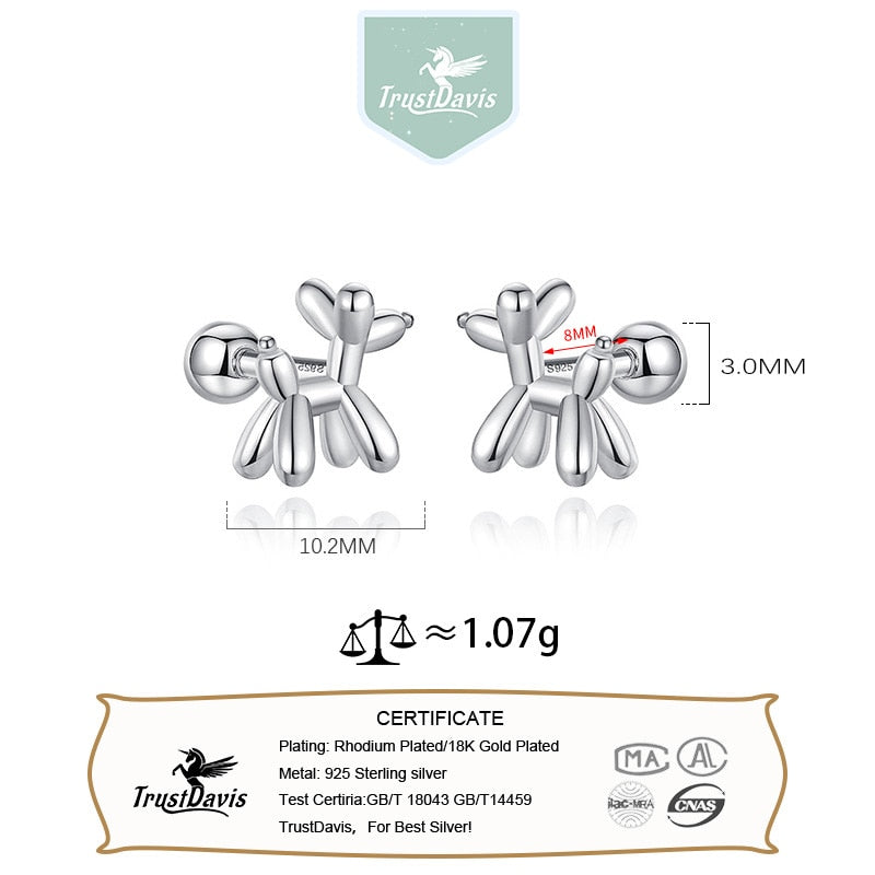 Adorable Elegance: Real 925 Sterling Silver Puppy Stud Earrings - Hypoallergenic Jewelry for Girls, Teens, Women!