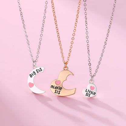 3-Piece Split Heart Sister Necklace Set – Big Sis, Middle Sis & Little Sis Pendant Necklaces | BFF Friendship Jewellery Gift!