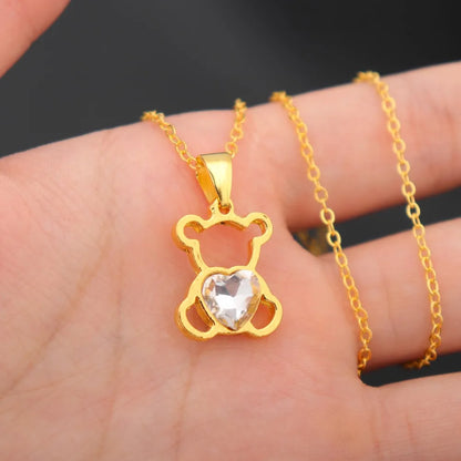 🐻 Cartoon Bear Crystal Pendant Necklace – Retro Fashion Jewelry for Boys & Girls | Cute Kids Gift 🎁 | Vintage Aesthetic Charm ✨