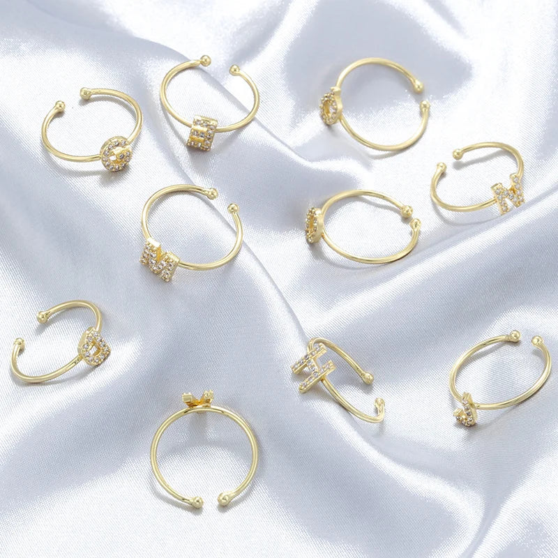 A-Z Initial Letter Zircon Ring for Boys & Girls | Adjustable Gold Alphabet Ring | Unisex Kids & Teen Jewellery Gift!