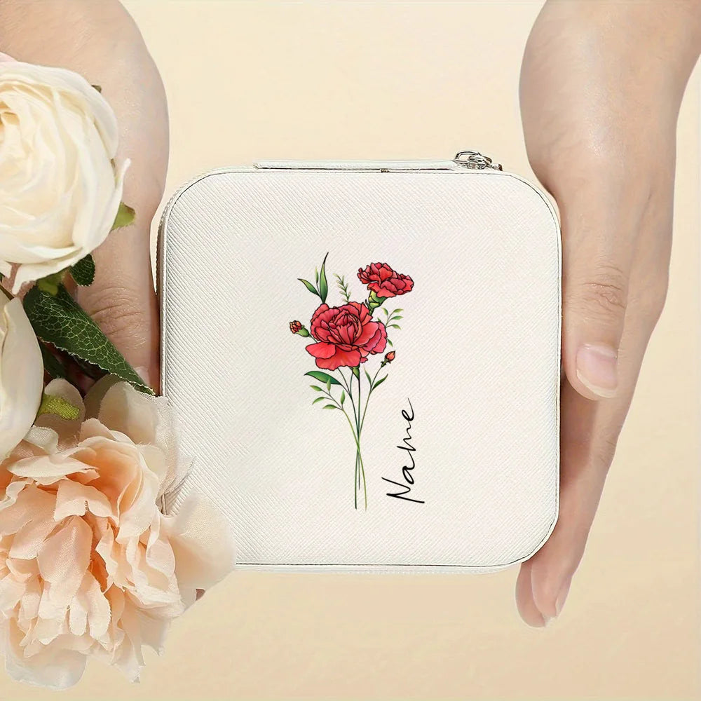 Personalised Birth Flower Jewellery Box with Name | Travel Jewellery Organiser | Birthday Gift for Girls & Women!