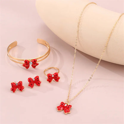 5-Piece Bow Jewellery Set for Girls | Necklace, Bracelet, Ring & Earrings | Cute Minimalist Kids Jewellery Gift!