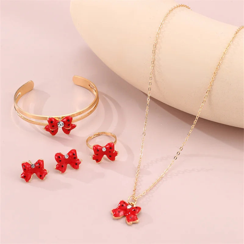 5-Piece Bow Jewellery Set for Girls | Necklace, Bracelet, Ring & Earrings | Cute Minimalist Kids Jewellery Gift!