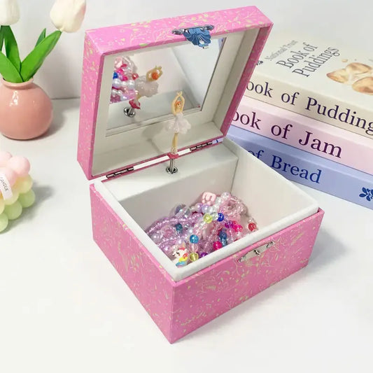 Swan Lake Ballerina Music Jewelry Storage Box – Hand-Cranked Glitter Paper with Mirror & Velvet Lining | Spinning Dancer Gift for Girls!