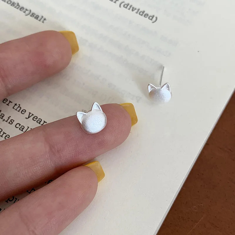 Cute Frosted Cat Stud Earrings | 925 Sterling Silver Hypoallergenic Earrings for Girls!