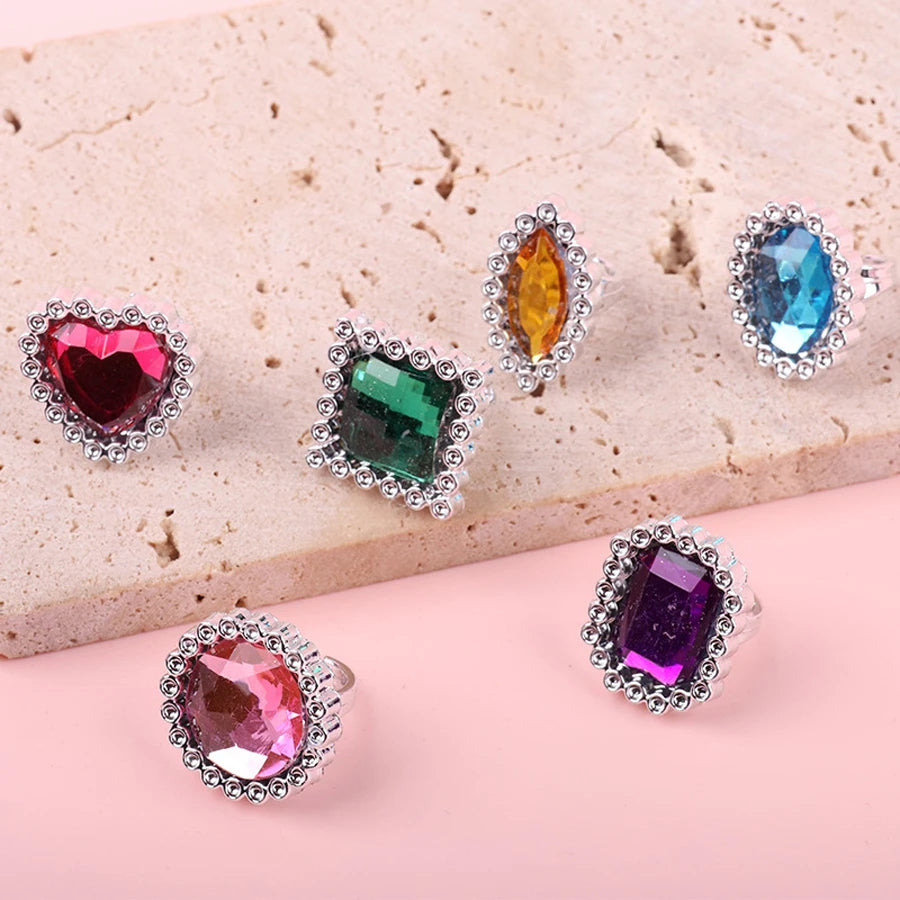 Colourful Rhinestone & Gemstone Adjustable Ring for Kids | Sparkly Dress-Up & Role-Play Jewellery | Girls Pretend Ring!