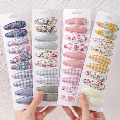 10PCS Cute Cotton Plaid Hair Clips for Girls 👧 | Fabric Hairpins Set – Baby & Kids Headwear Accessories!