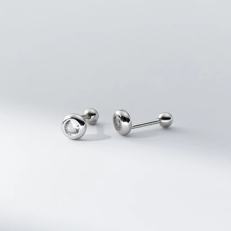 925 Sterling Silver Minimalist Round Zircon Screw-Back Bead Earrings – Elegant Studs for Girls & Women | Versatile Jewellery Gift