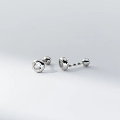 925 Sterling Silver Minimalist Round Zircon Screw-Back Bead Earrings – Elegant Studs for Girls & Women | Versatile Jewellery Gift