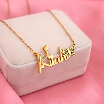 Personalised Name Necklace with Birth Month Butterfly | Custom Stainless Steel Choker | BFF Jewellery Gift!